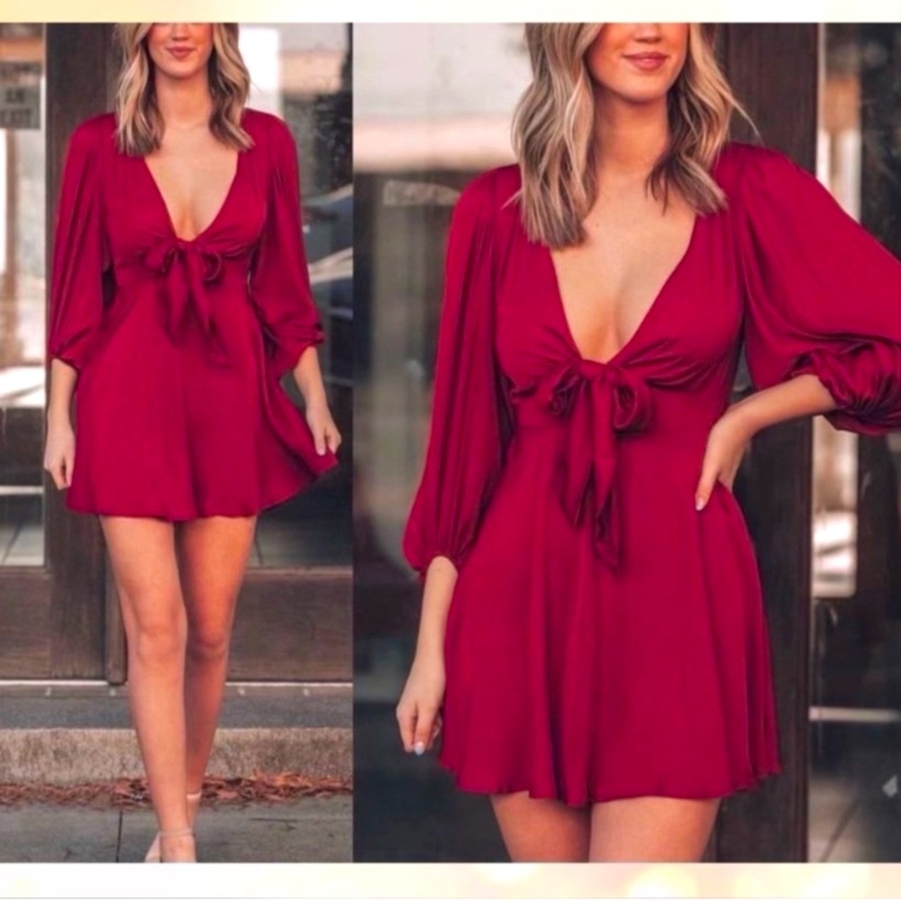 NWT Tie Front Burgundy Date Dress
